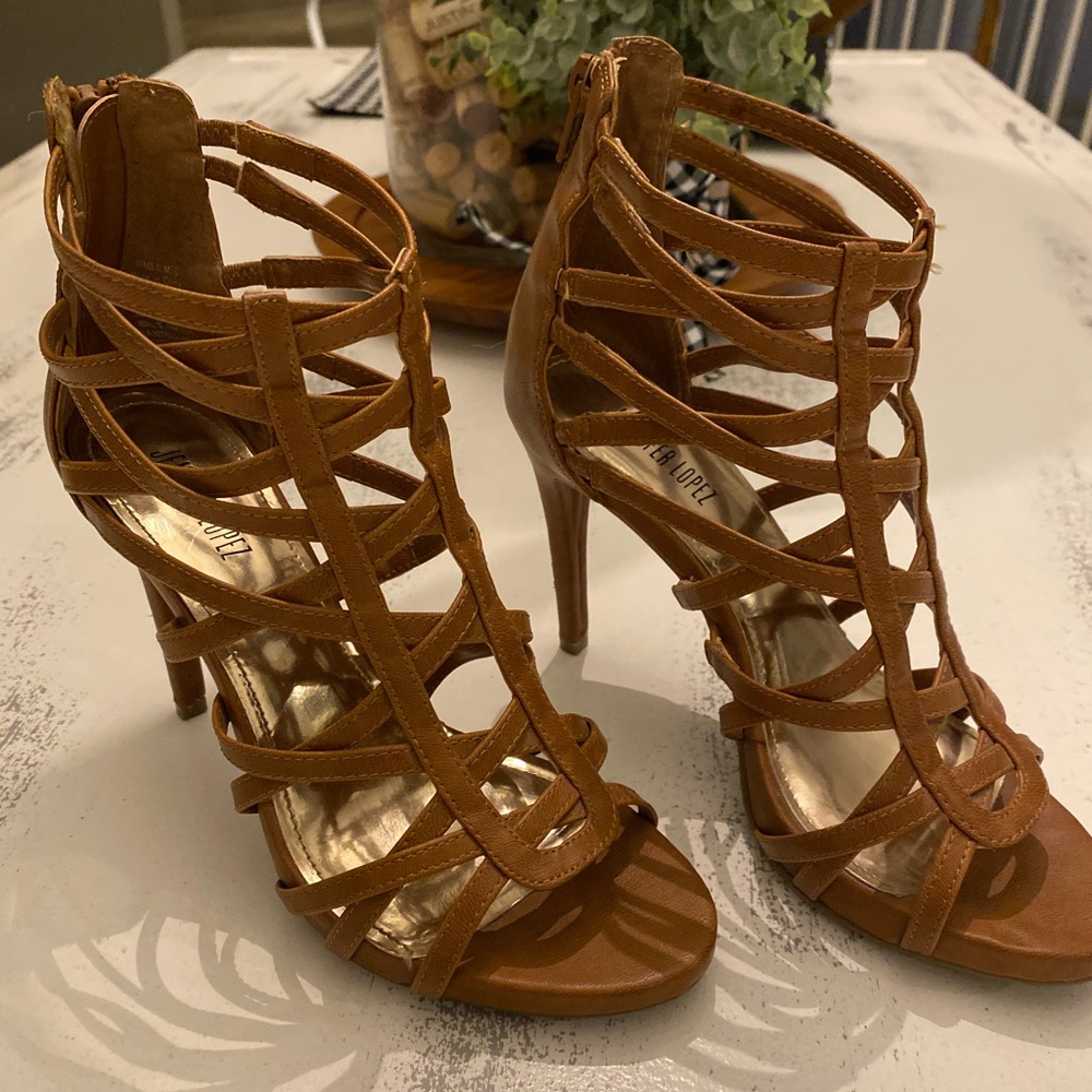 Jennifer Lopez  Gladiator Brown Heels - size 6.5